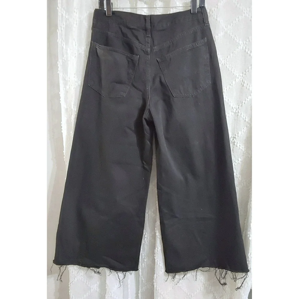 Universal Thread Womens Mid Rise Super Wide Leg Jeans Black Raw Hem Size 6R